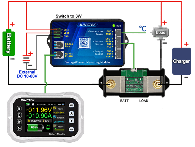 Схема подключения измерительной головки Juntek с помощью внешнего источника питания