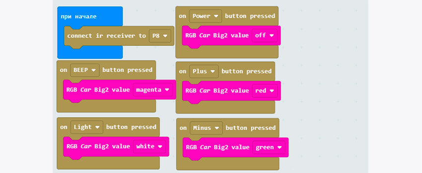 Код подключения и программирование управления RGB подсветкой