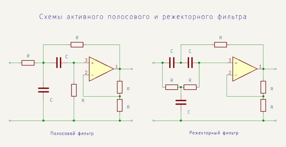 полосовой и режекторный фильтр схемы на основе операционных усилителей