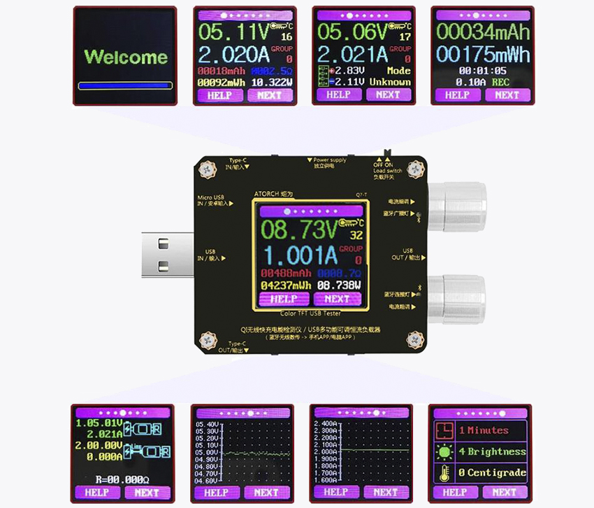 USB тестер Juwei Atorch Q7-T - меню управления
