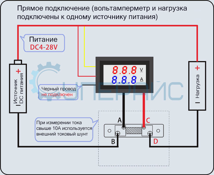 Схема подключения цифрового вольтамперметра