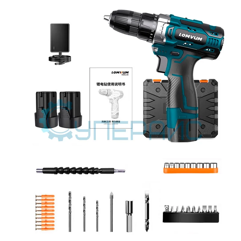 Дрель-шуруповерт Lomvum LY1601 с насадками и кейсом фото 1
