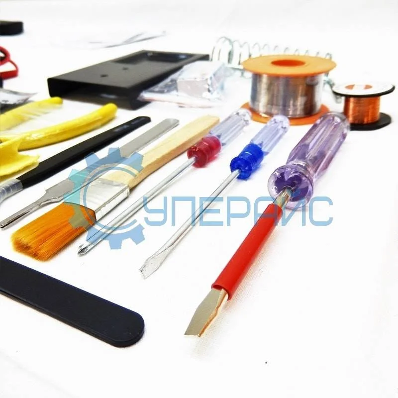 Набор инструментов для пайки (паяльник, мультиметр, расходники и ручной инструмент) фото 1