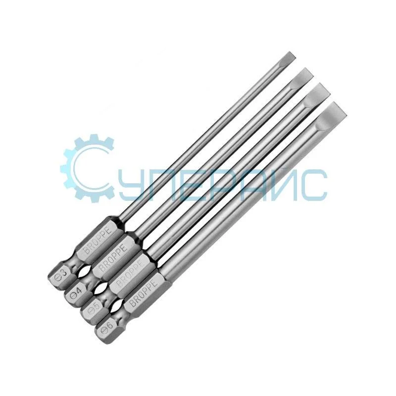 Биты прямой шлиц для шуруповерта BROPPE SL 4 шт фото 1