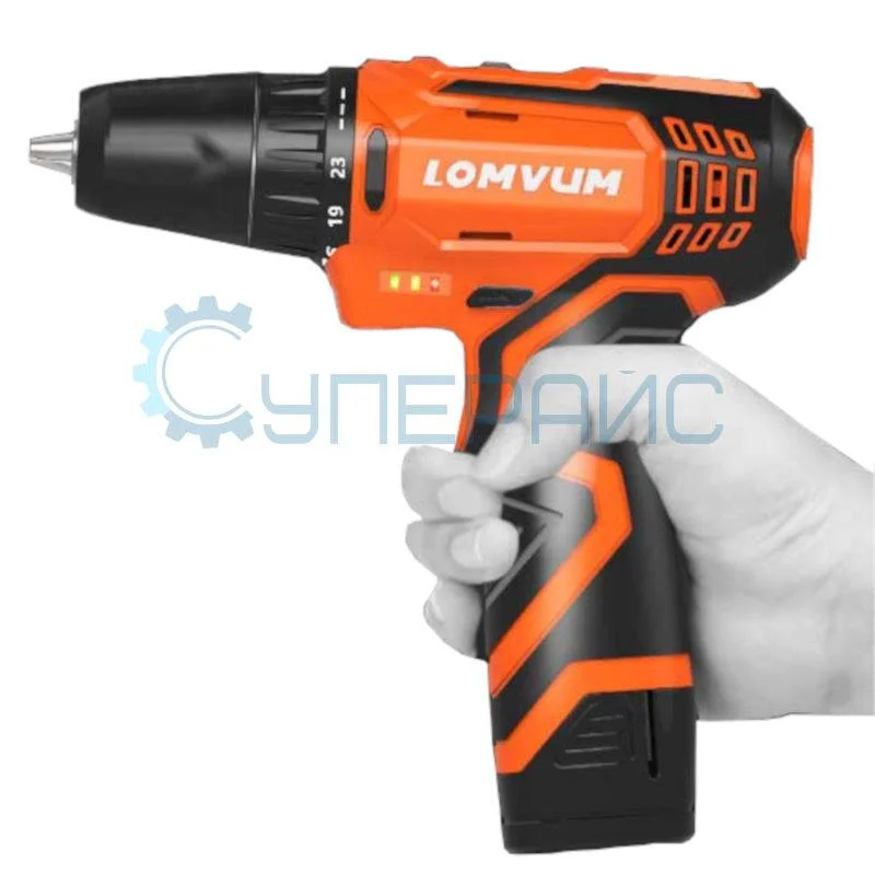 Дрель-шуруповерт Lomvum LV-8612S с двумя аккумуляторами и насадками фото 2
