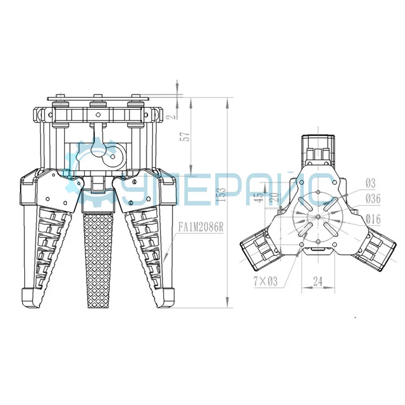 Водонепроницаемый бионический манипулятор WHEELTEC FA3MR86RS (три пальца захвата) фото 3