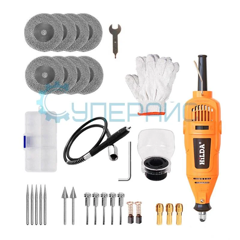 Электрическая мини-дрель HiLDA MD6030 с насадками фото 3