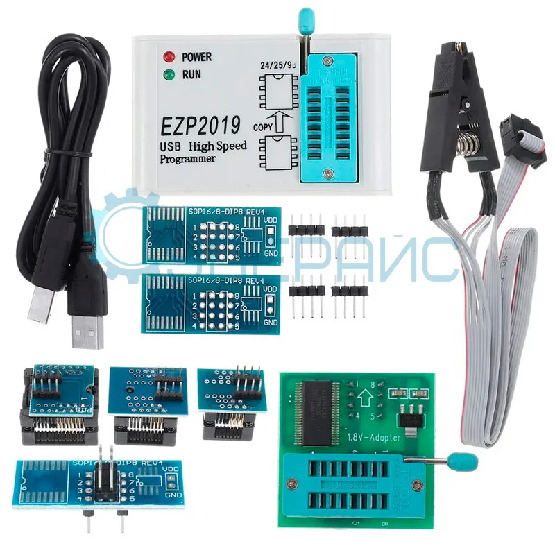 USB программатор высокоскоростной EZP2019 с 9 адаптерами фото 18