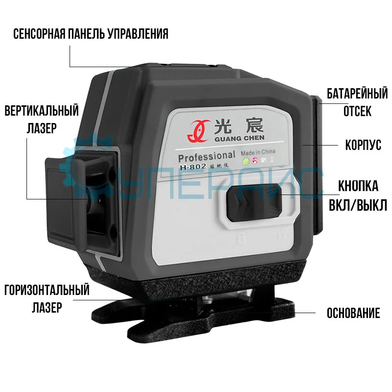 Построитель плоскостей GUANG CHEN H-802 (12 лучей) зеленый лазер фото 1