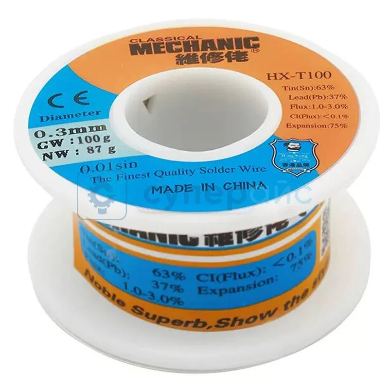 Припойная проволока MECHANIC HX-T100 Sn63/Pb37 (0.3 мм, 87 г) фото 1