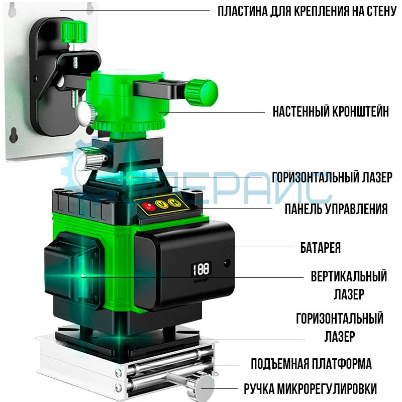 Двенадцатилучевой нивелир GUANG CHEN GCFK-A (синий лазер) со штативом фото 4