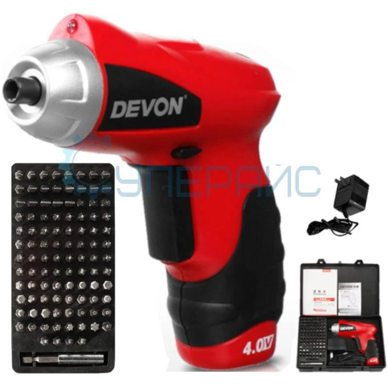Аккумуляторная отвертка Devon 5601-Li-4 с кейсом и насадками фото 1