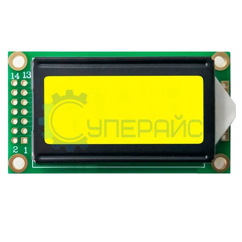 Символьный LCD дисплей 0802 8x2 с желтой подсветкой фото 1