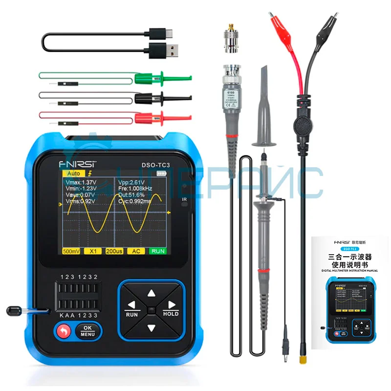 Осциллограф FNIRSI DSO-TC3 c транзистор тестером, генератором сигналов и пробником фото 2