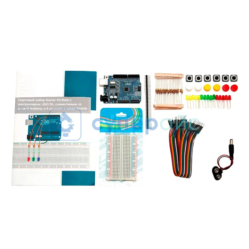 Стартовый набор Starter Kit Basic с контроллером UNO R3, совместимым со средой Arduino, и 4 уроками в среде Scratch фото 1