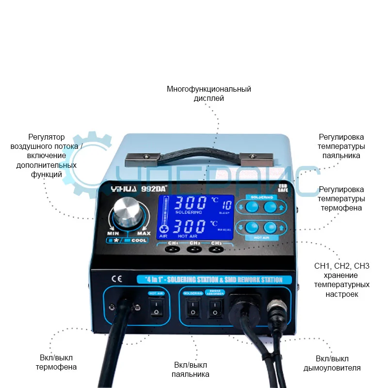 Паяльная станция YIHUA 992DA+ с дымоуловителем фото 4