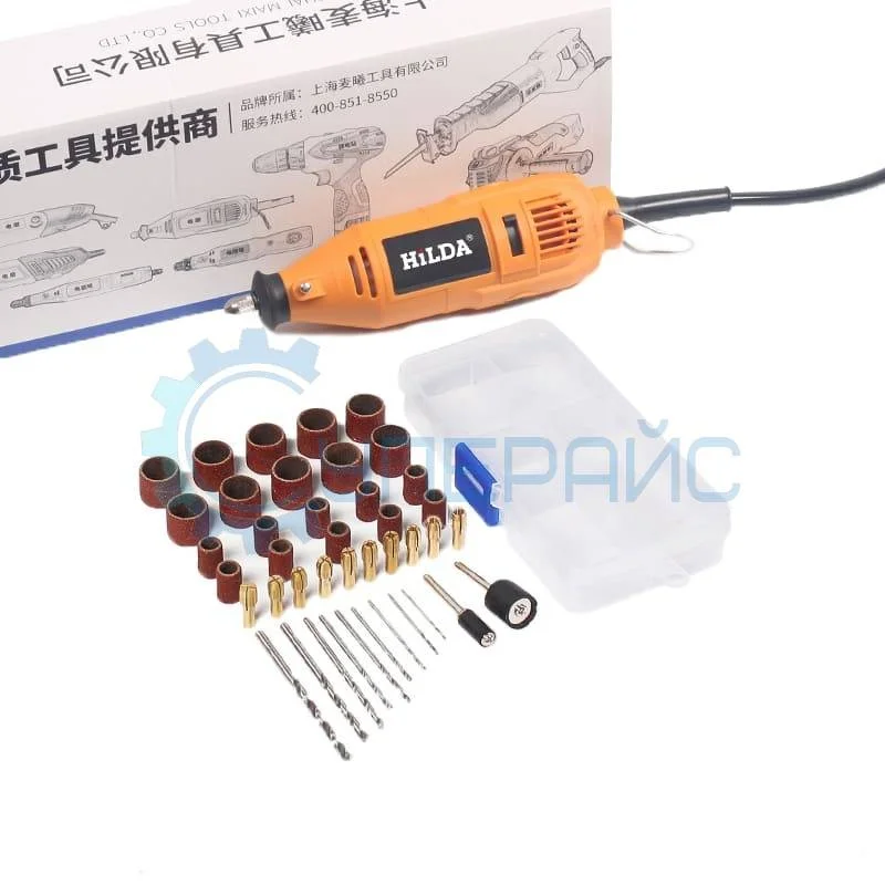 Мини-дрель HiLDA MD6030 с набором насадок и шлифовальных кругов фото 1
