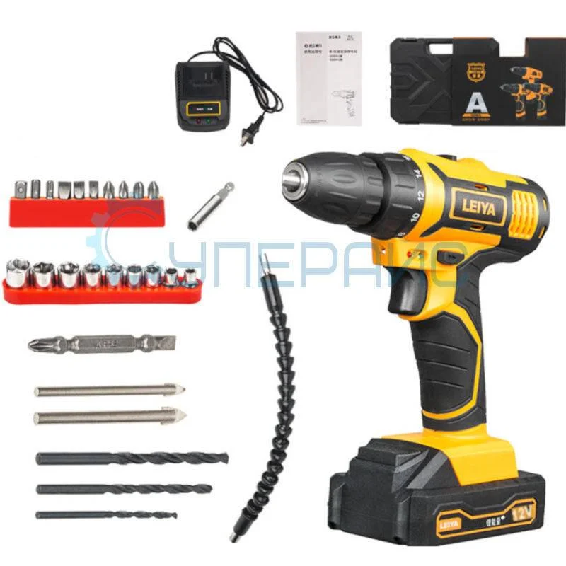 Дрель-шуруповерт Leiya DD0212 с насадками и кейсом фото 1