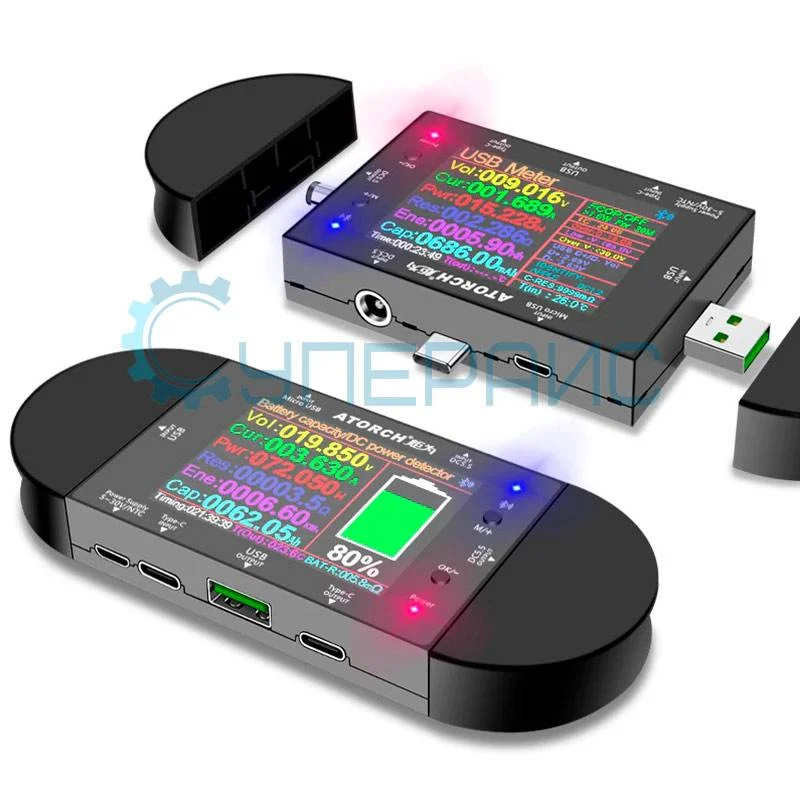 USB тестер Juwei Atorch UD24 с комплектом USB проводов питания типа крокодил фото 4