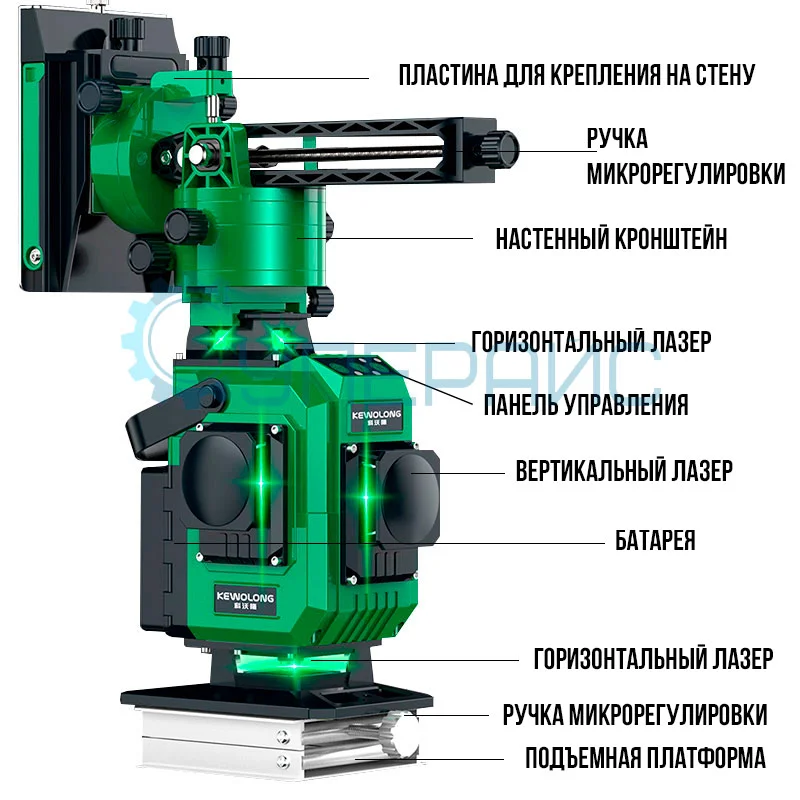 Лазерный уровень KEWOLONG KWL-0128 (12 лучей) синий лазер фото 2