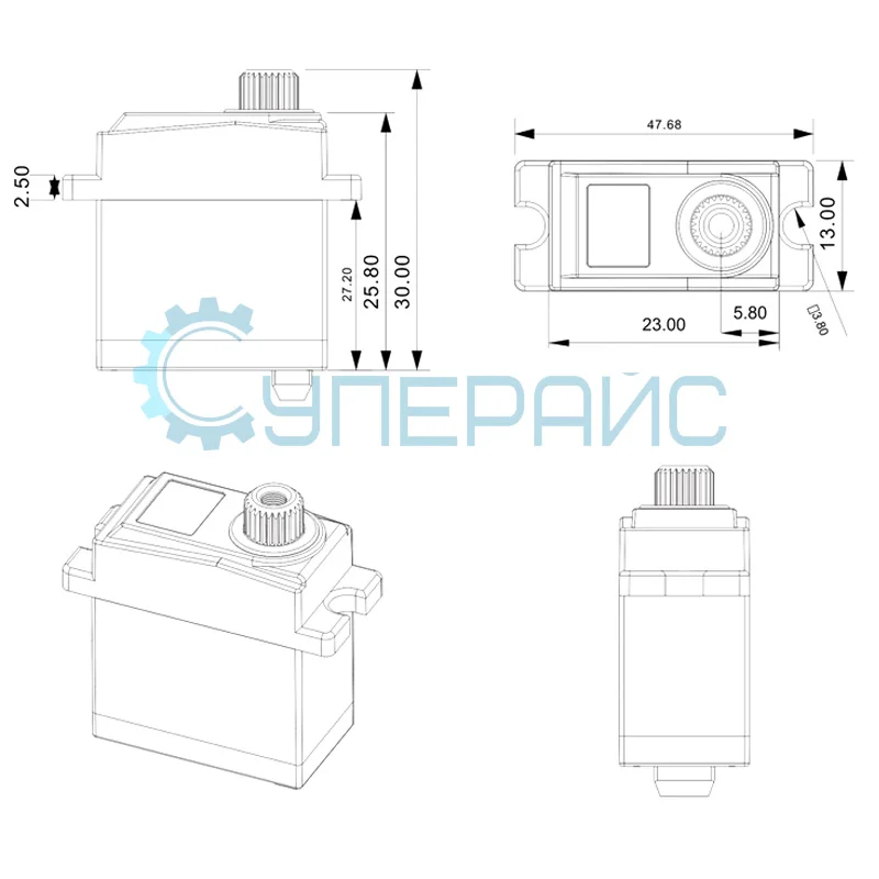 Водонепроницаемый серводвигатель SPT Servo SPT2065W (180°, 7 кг*с*см) фото 4