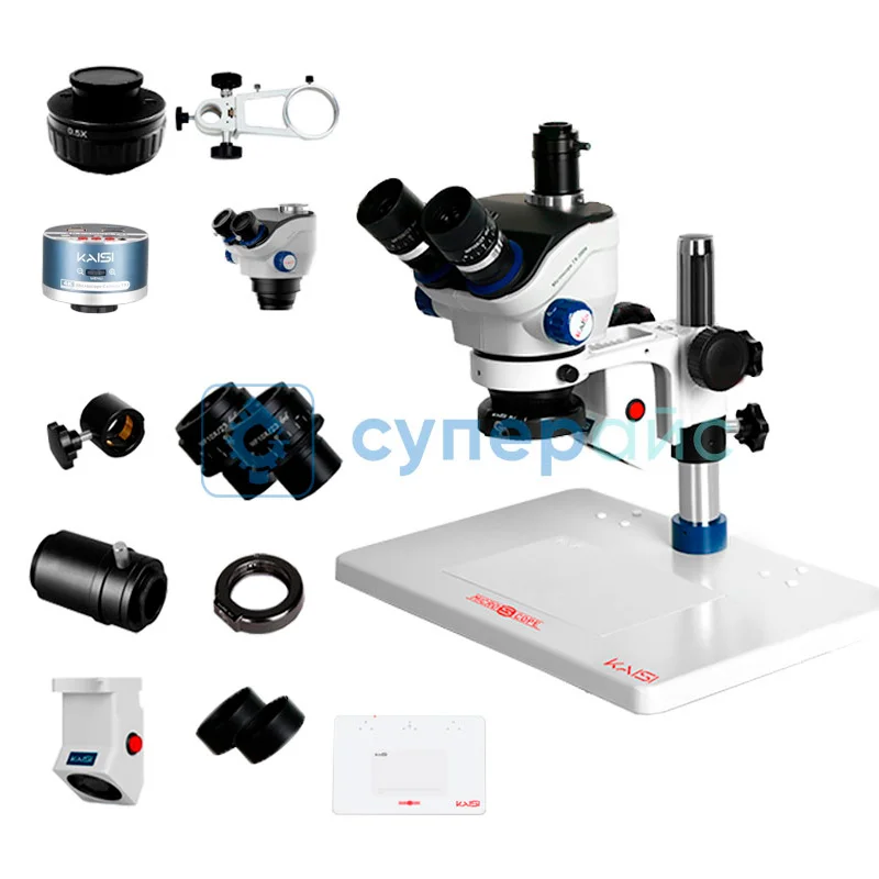 Тринокулярный цифровой микроскоп Kaisi TX-350E Ver1.2 с дымоуловителем фото 6