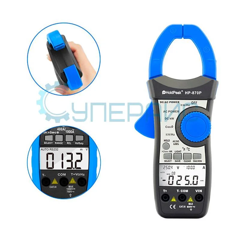 Токовые клещи-ваттметр AC/DC HoldPeak HP-870P фото 1