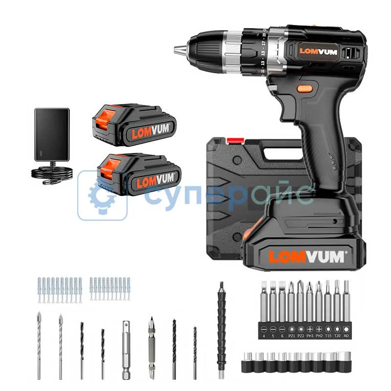 Дрель-шуруповерт Lomvum LY-1201 с кейсом и двумя аккумуляторами фото 1