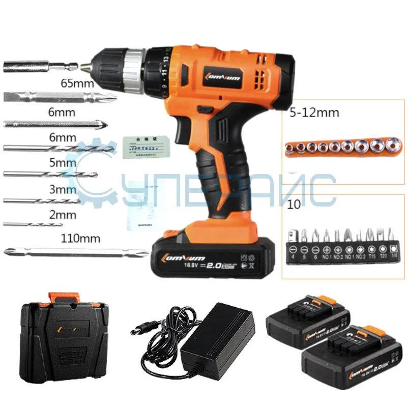 Дрель-шуруповерт Lomvum LV-108-916 с двумя аккумуляторами и кейсом фото 1