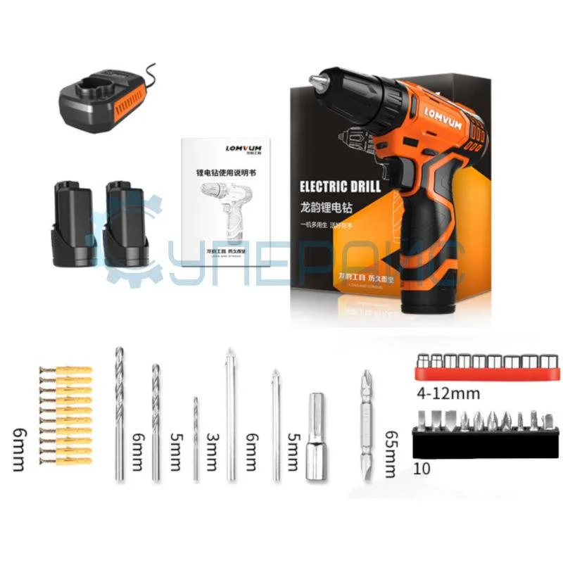 Дрель-шуруповерт Lomvum LV-8612S с двумя аккумуляторами и насадками фото 1