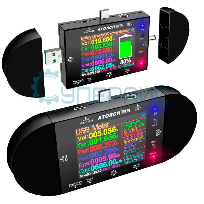 USB тестер Juwei Atorch UD24 с комплектом USB проводов питания типа крокодил фото 3