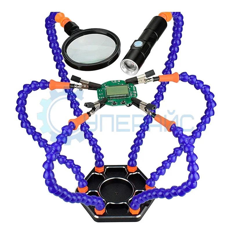 Зажим для пайки Tiansheng с лупой и подсветкой фото 1