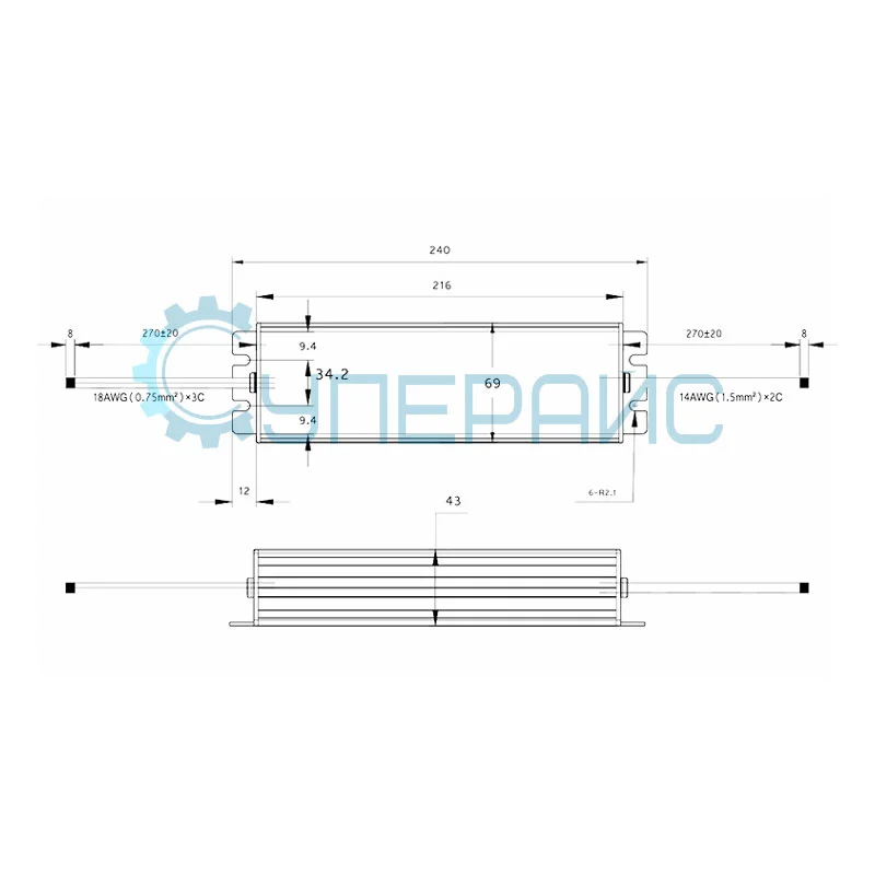 Влагозащищенный блок питания Smun SMV-150-12 (12 В, 12.5 А, 150 Вт) фото 2