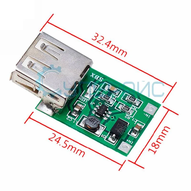 Повышающий USB конвертер 600 мА (зеленая плата) фото 4
