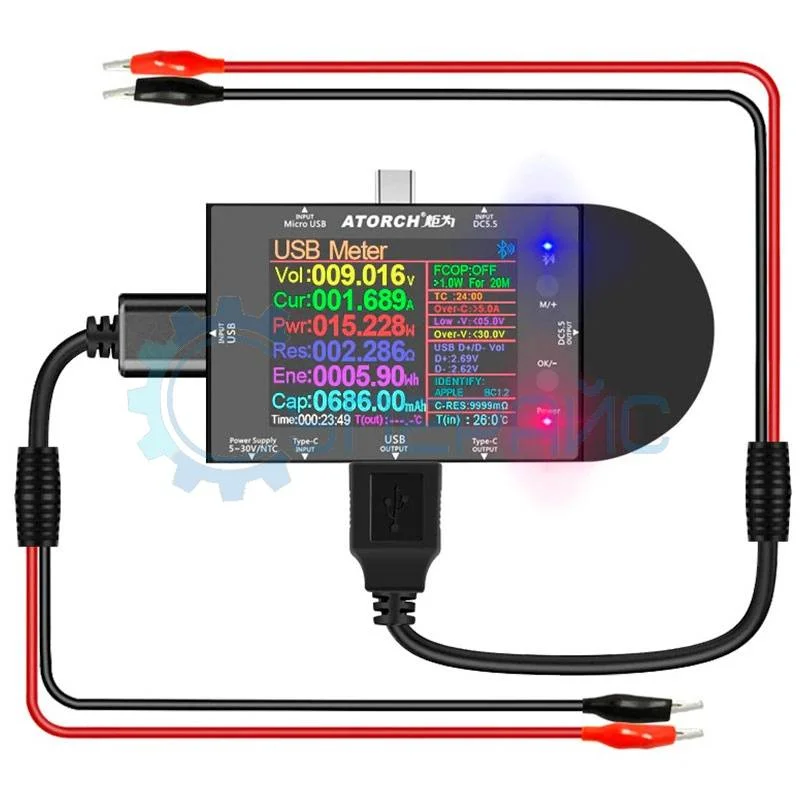 USB тестер Juwei Atorch UD24 с комплектом USB проводов питания типа крокодил фото 1