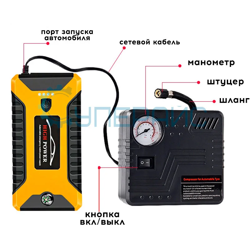 Портативное зарядное устройство HIGH POWER JX27 (12 В/600 А) с компрессором L027A фото 7