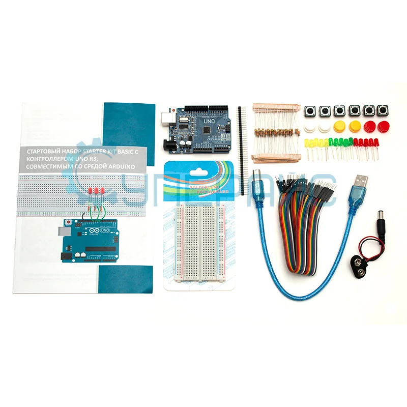 Стартовый набор Starter Kit Basic с контроллером UNO R3, совместимым со средой Arduino, и 3 уроками фото 1
