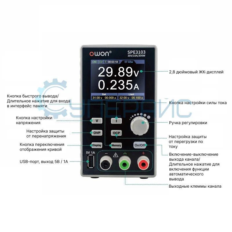 Одноканальный источник питания OWON SPE3102 (30В, 10А) фото 6