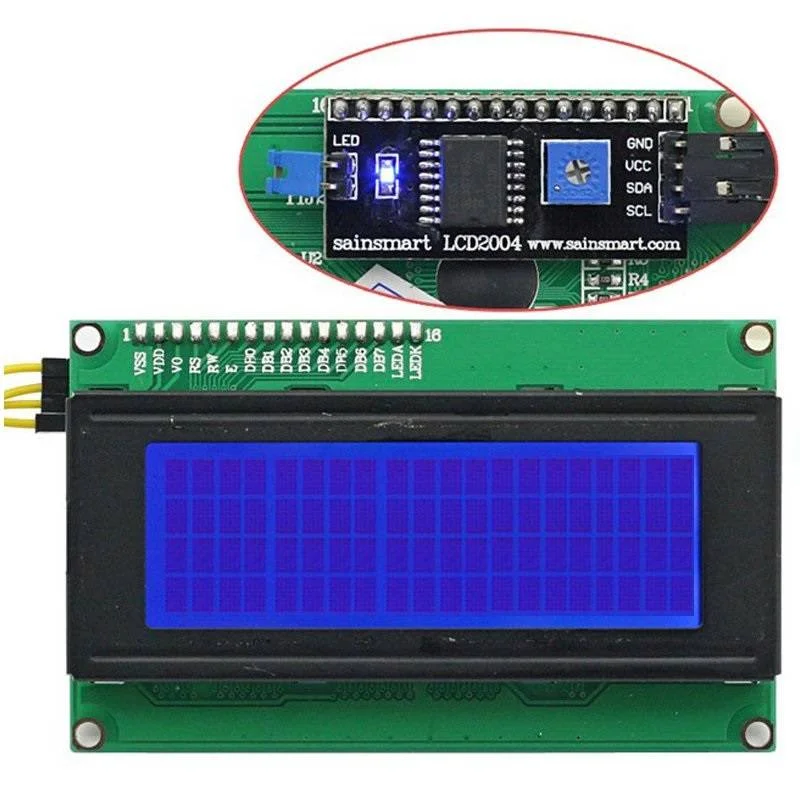 LCD дисплей 2004A 20x4 с I2C переходником, синяя подсветка фото 3