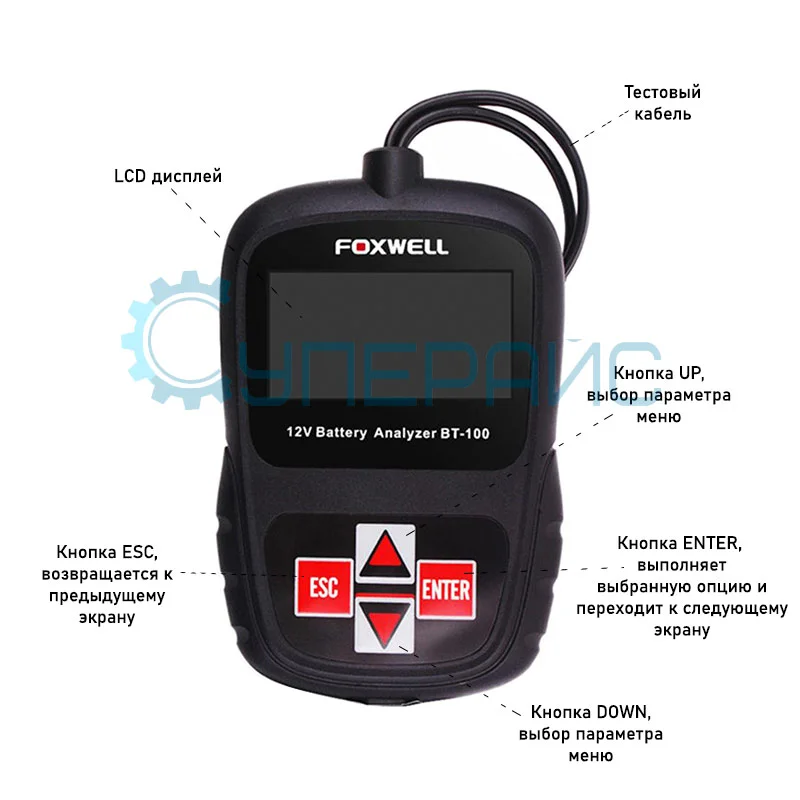 Тестер аккумуляторных батарей автомобилей Foxwell BT100 фото 1