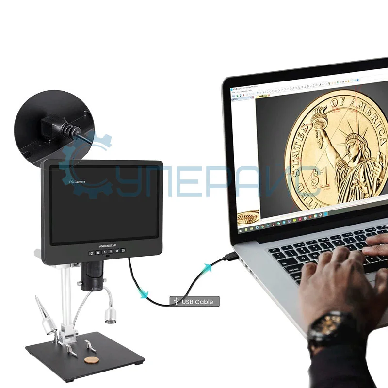 Цифровой USB-микроскоп Andonstar AD249S-M с дисплеем 10 дюймов фото 2