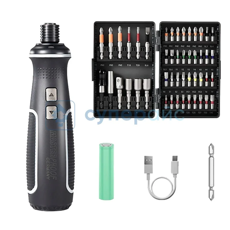 Электроотвертка с набором бит MASTERPROOF 68603 фото 1