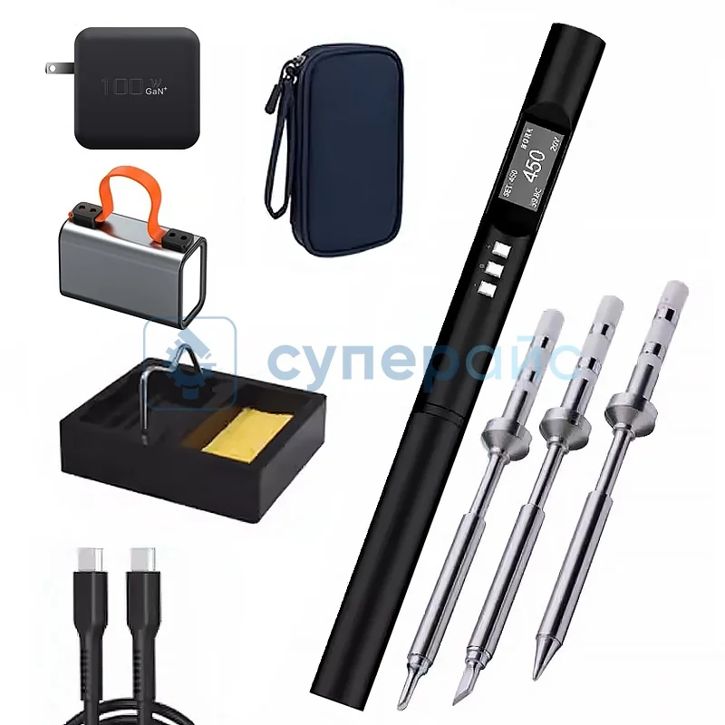 Паяльник HLFEC PTS200 с набором аксессуаров и блоком питания фото 1