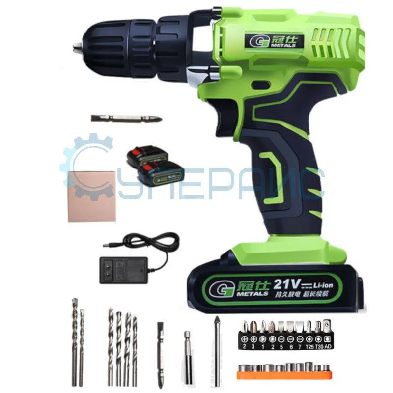 Дрель-шуруповерт Guanshi TLDZ21 с двумя аккумуляторами и насадками фото 1