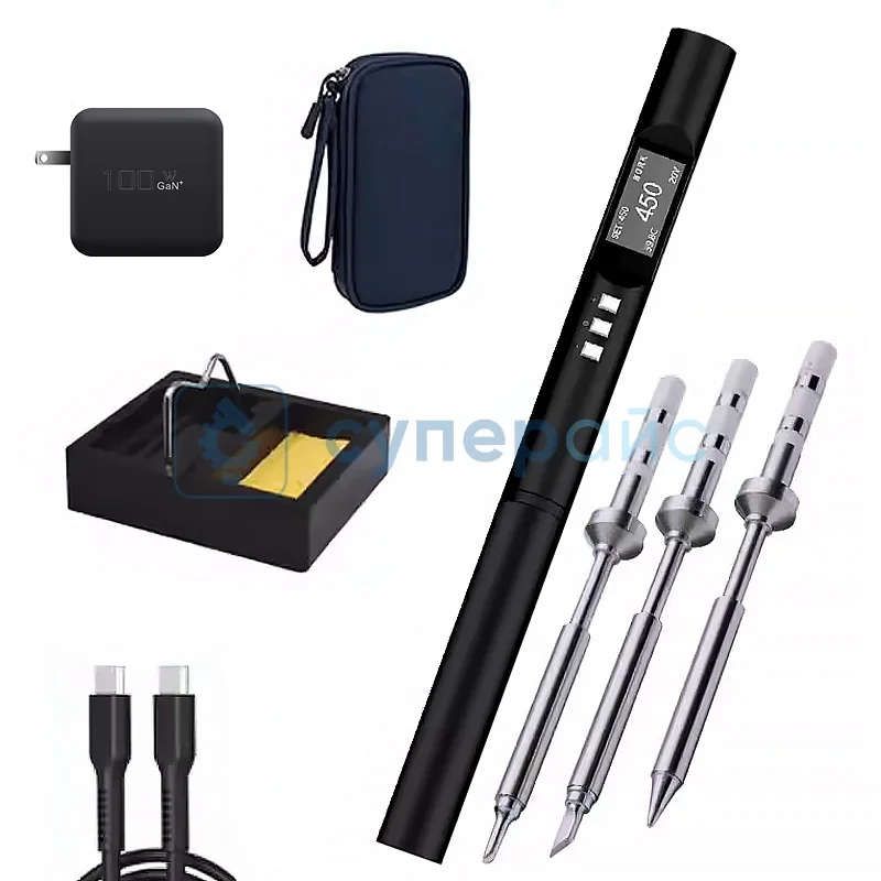 Паяльник HLFEC PTS200 с набором аксессуаров и GAN зарядкой фото 1