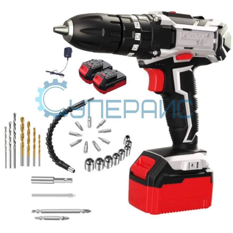 Дрель-шуруповерт Leiming DW02-10D с двумя аккумуляторами и насадками фото 1