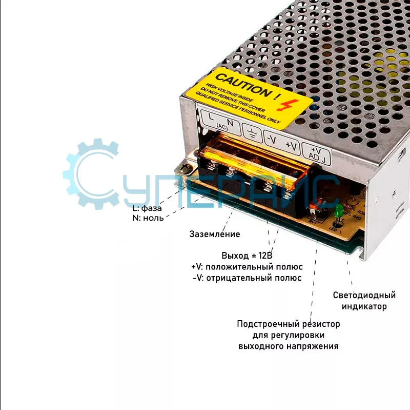 Блок питания ANDAYOU S-60-12 (12В, 5А, 60Вт) фото 1