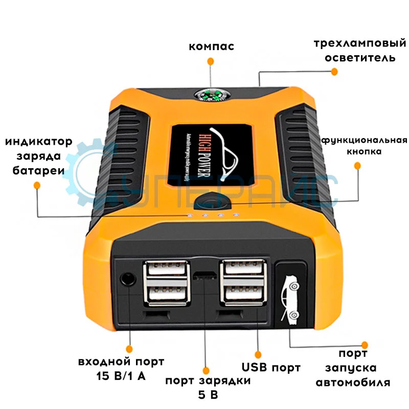 Автомобильное пуско-зарядное устройство HIGH POWER JX27 (12 В/600 А) с набором адаптеров фото 3