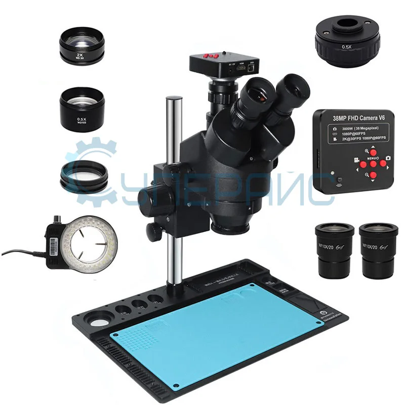Стереомикроскоп тринокуляр PHONEFIX FX223B с камерой 38 Мп фото 6