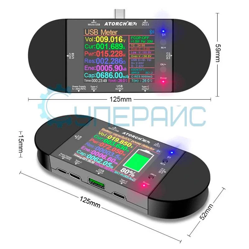 USB тестер Juwei Atorch UD24 с комплектом USB проводов питания типа крокодил фото 6